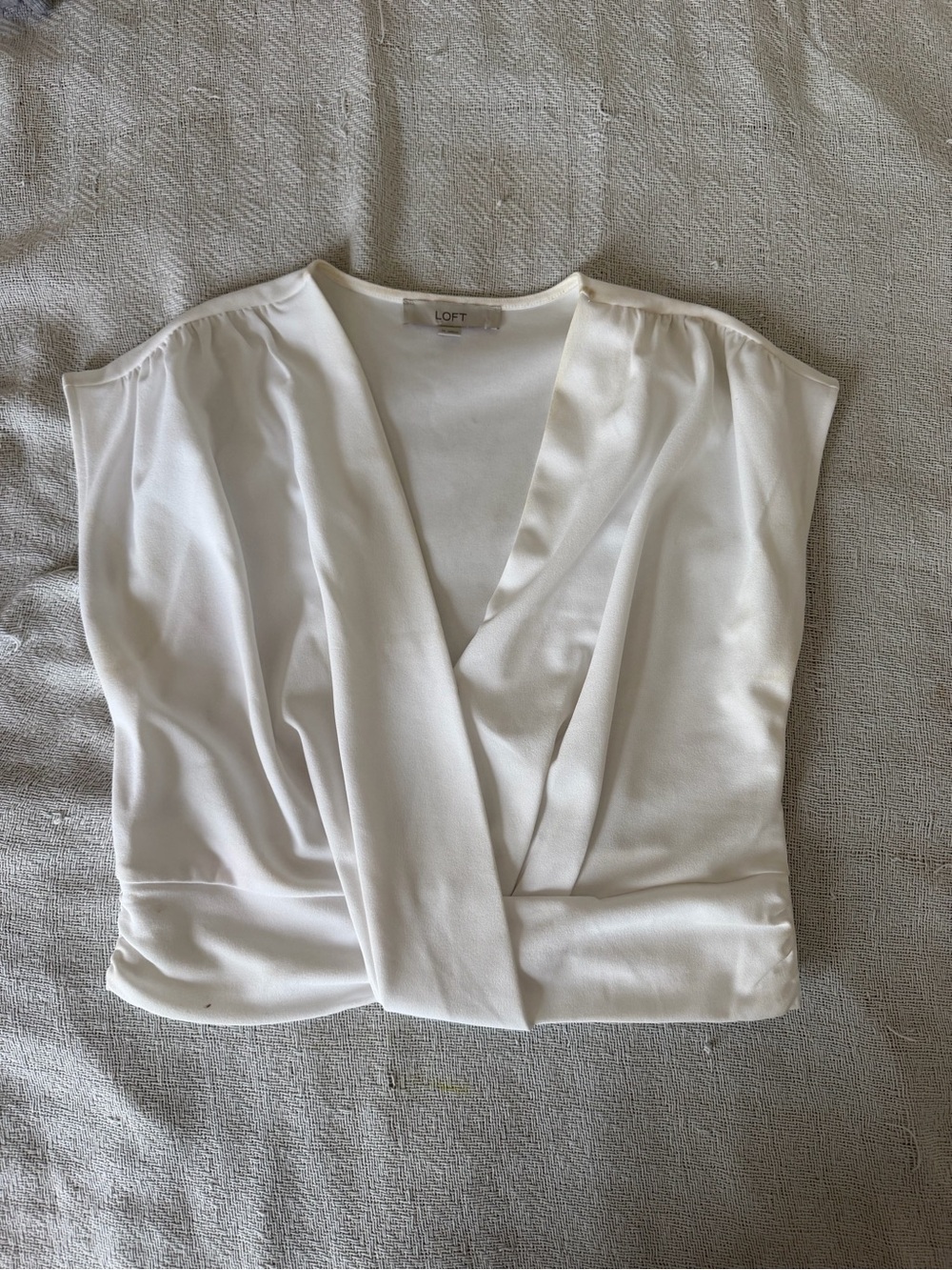 LOFT Cream Draped Surplice Cap-Sleeve Blouse
